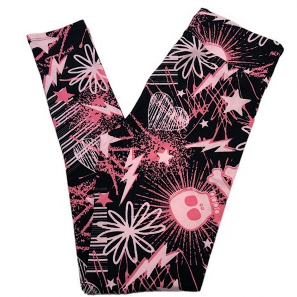 LuLaRoe Womens Leggings Size TC Pink Floral Skulls Roses Hearts Tall & Curvy NWT